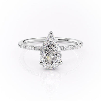 2 CT Pear Hidden Halo & Pave Moissanite Engagement Ring