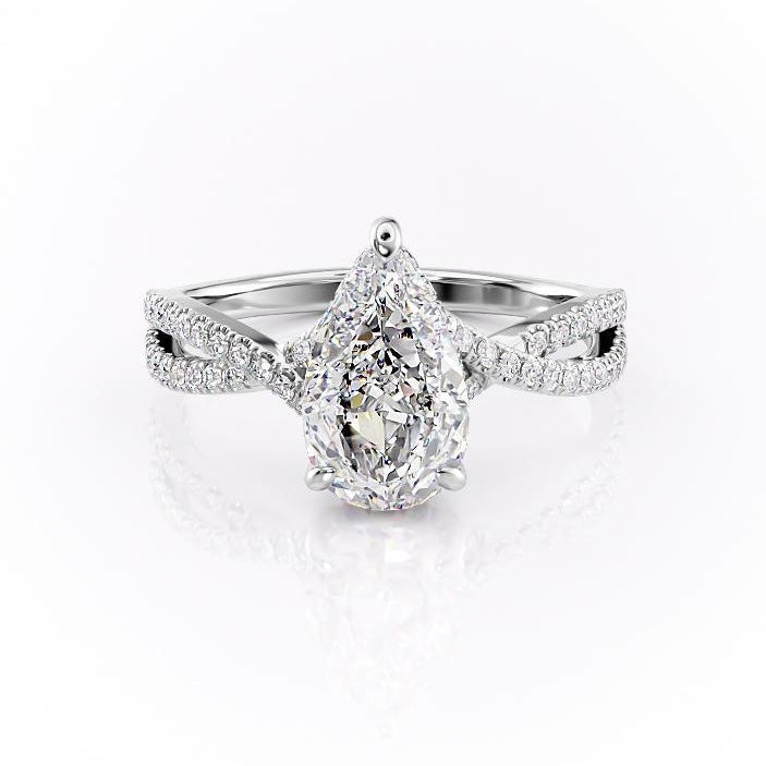 2 CT Pear Hidden Halo & Pave Moissanite Engagement Ring