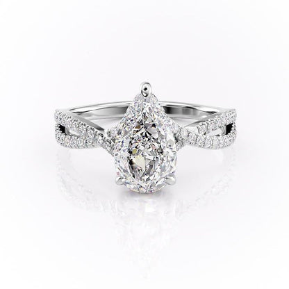 2 CT Pear Hidden Halo & Pave Moissanite Engagement Ring