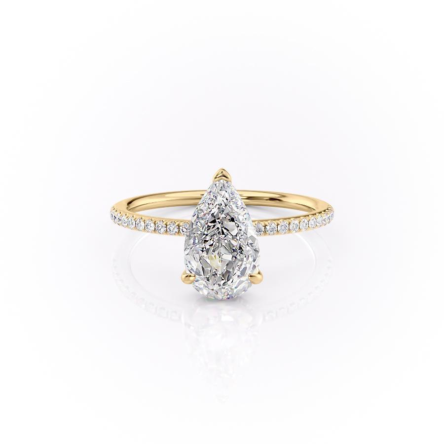 2 CT Pear Hidden Halo & Pave Moissanite Engagement Ring