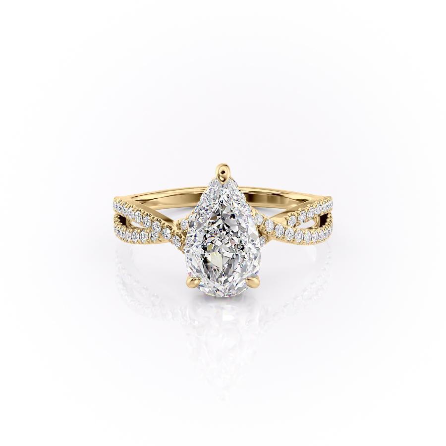 2 CT Pear Hidden Halo & Pave Moissanite Engagement Ring