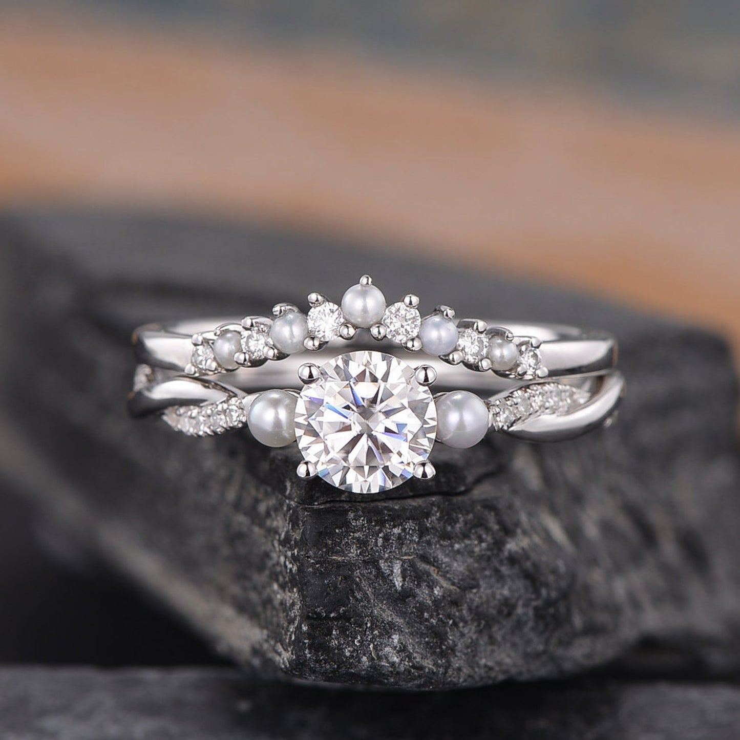 0.5 CT Round Twisted Pave Moissanite Bridal Set