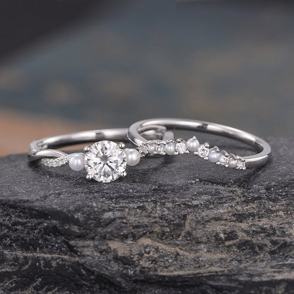 0.5 CT Round Twisted Pave Moissanite Bridal Set