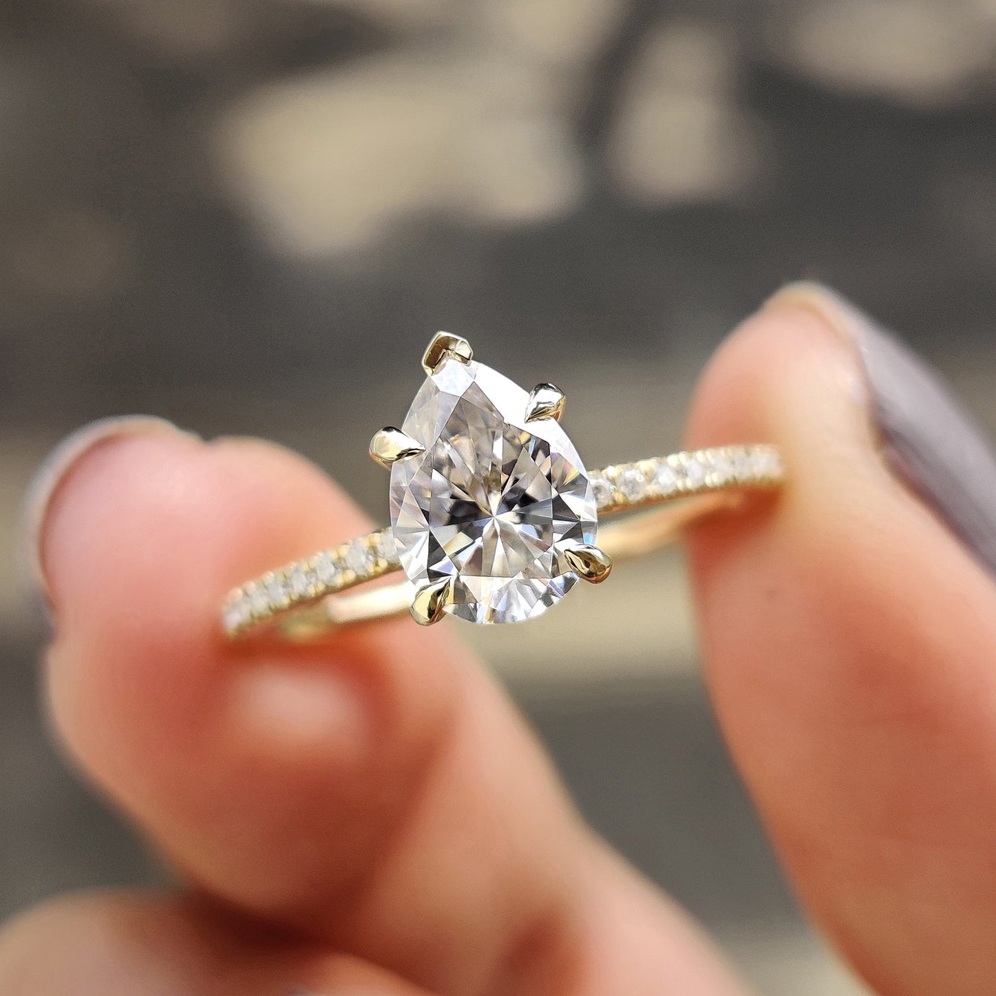 1 CT Pear Pave Moissanite Engagement Ring