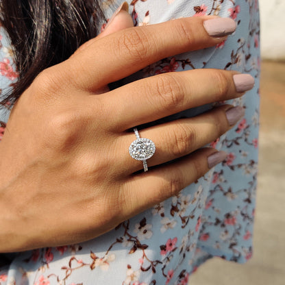 1 CT Oval Halo & Pave Moissanite Engagement Ring
