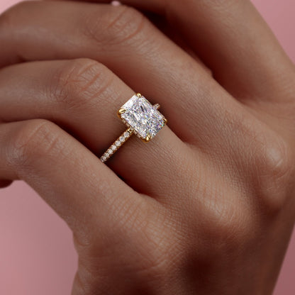 2 CT Radiant Hidden Halo & Pave Moissanite Engagement Ring