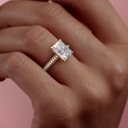 2.10 CT Radiant Hidden Halo & Pave Moissanite Engagement Ring