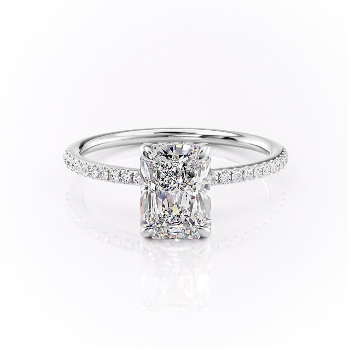 2 CT Radiant Hidden Halo & Pave Moissanite Engagement Ring