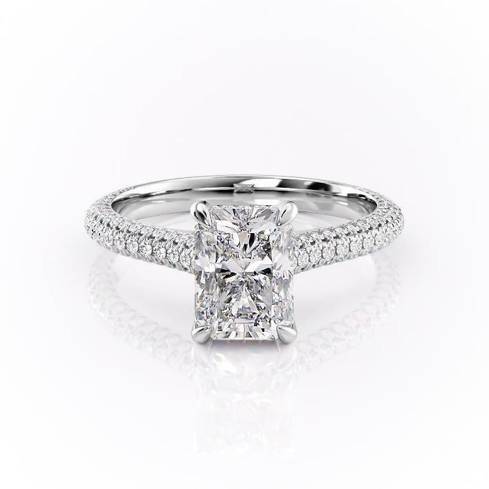 2.10 CT Radiant Hidden Halo & Pave Moissanite Engagement Ring