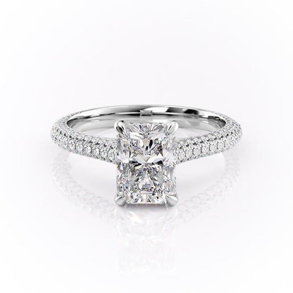 2.10 CT Radiant Hidden Halo & Pave Moissanite Engagement Ring