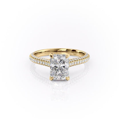 2.10 CT Radiant Hidden Halo & Pave Moissanite Engagement Ring