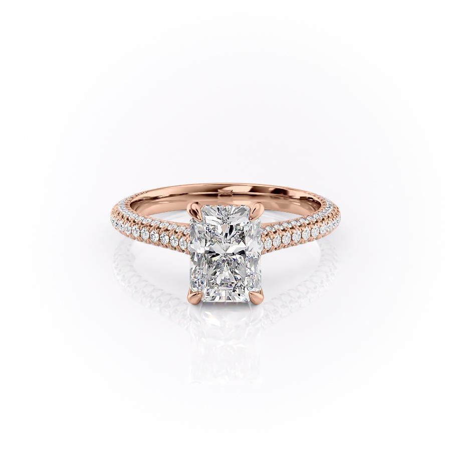 2.10 CT Radiant Hidden Halo & Pave Moissanite Engagement Ring