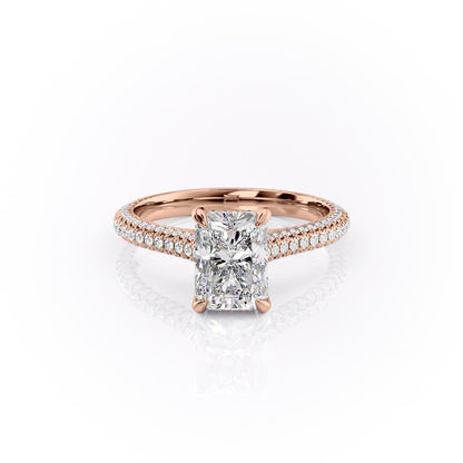2.10 CT Radiant Hidden Halo & Pave Moissanite Engagement Ring
