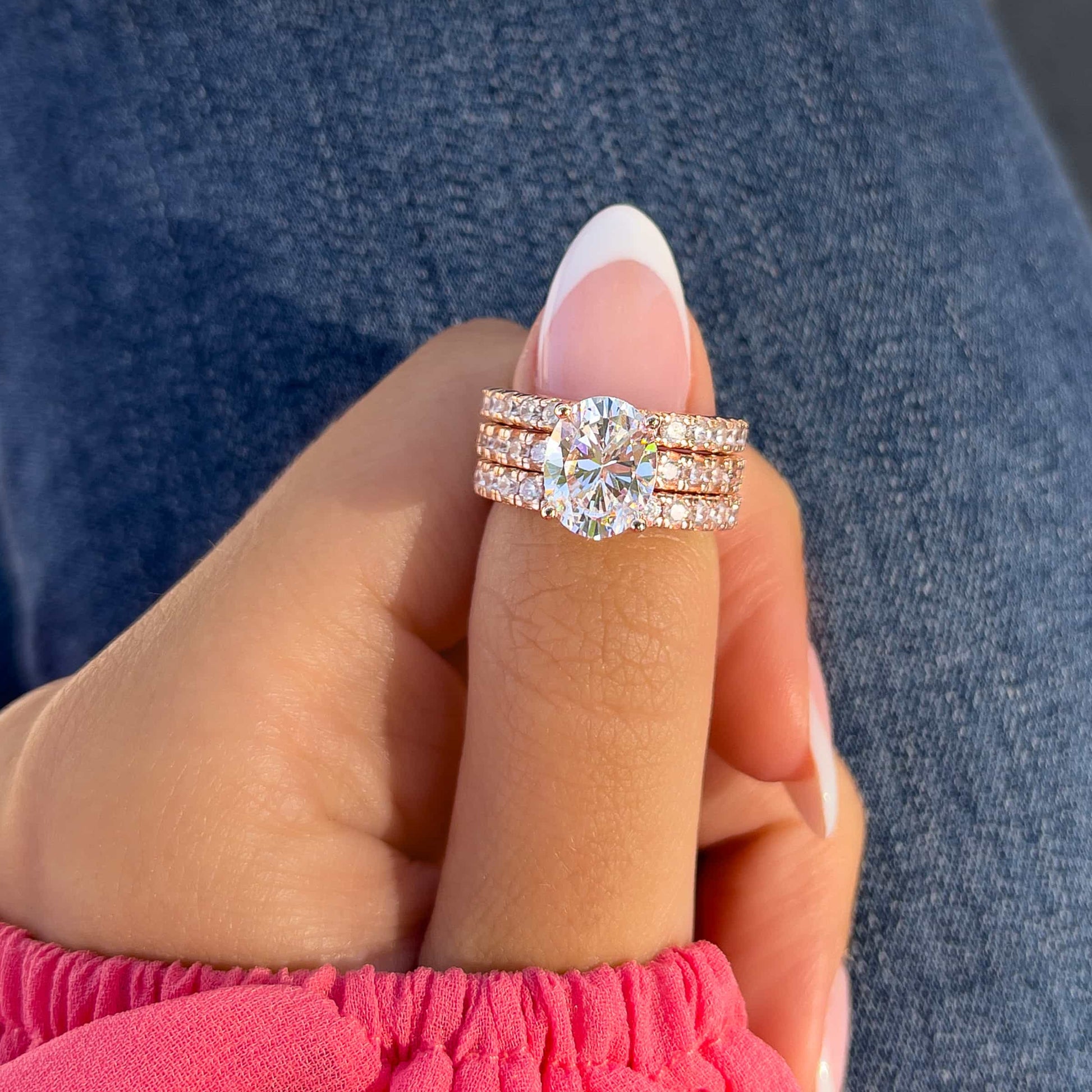 3 CT Oval Pave Moissanite Engagement Ring