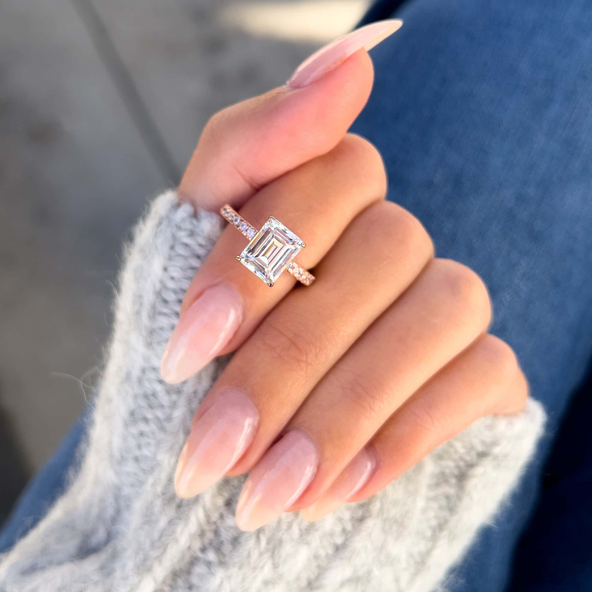 1 CT Emerald Pave Moissanite Engagement Ring
