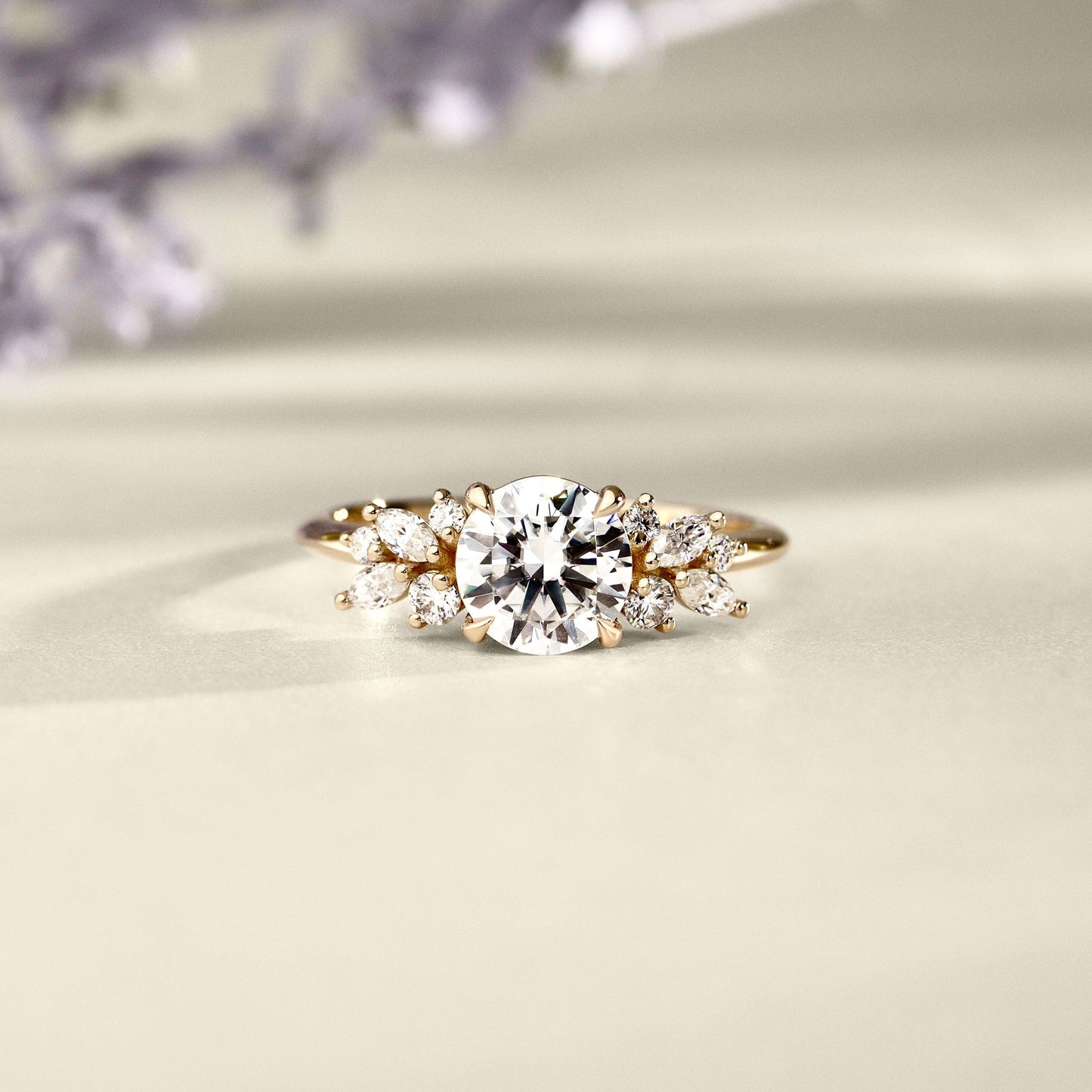 1.0 CT Round Cluster Moissanite Engagement Ring
