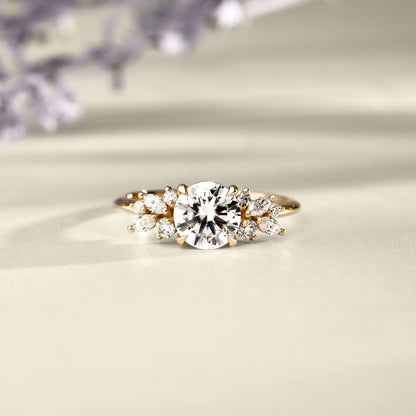 1.0 CT Round Cluster Moissanite Engagement Ring