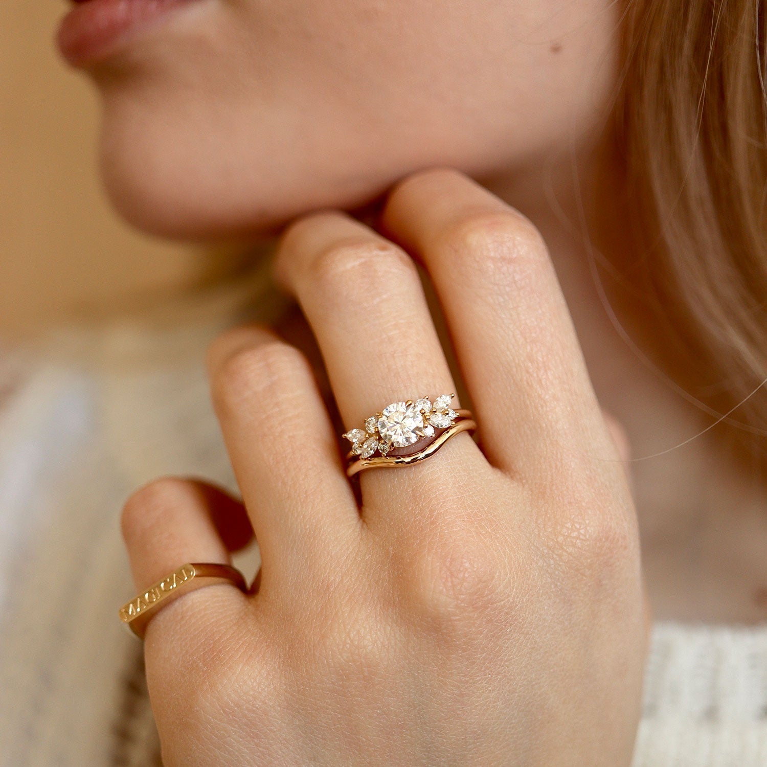 1.0 CT Round Cluster Moissanite Engagement Ring
