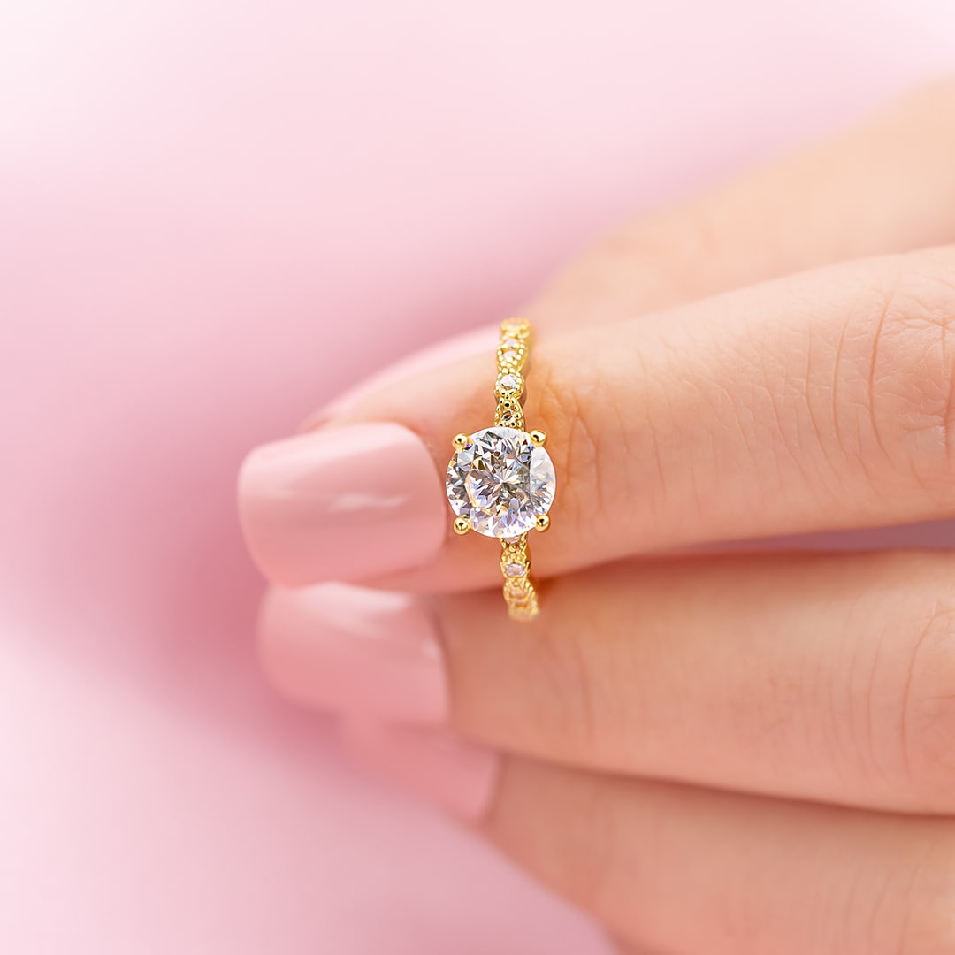 1.8 CT Round Pave Moissanite Engagement Ring