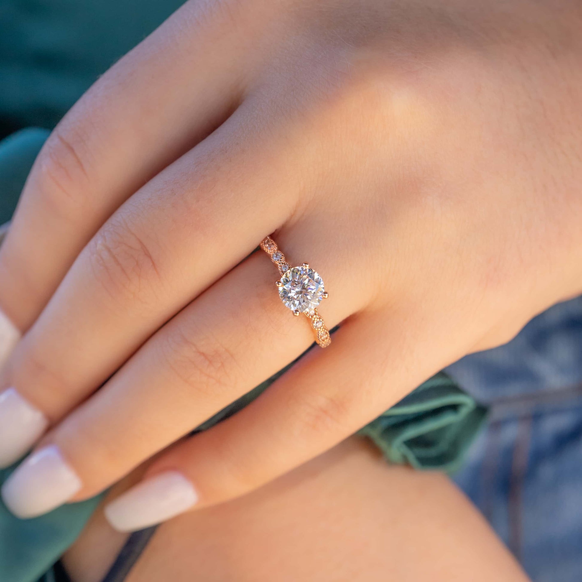 1.8 CT Round Pave Moissanite Engagement Ring