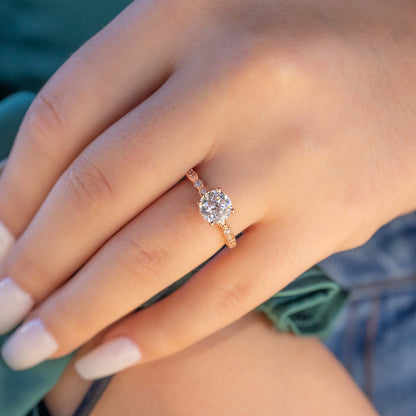 1.8 CT Round Pave Moissanite Engagement Ring