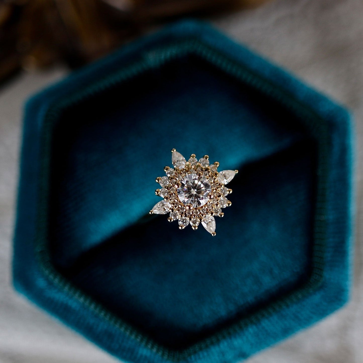 0.50 CT Round Cluster Moissanite Engagement Ring