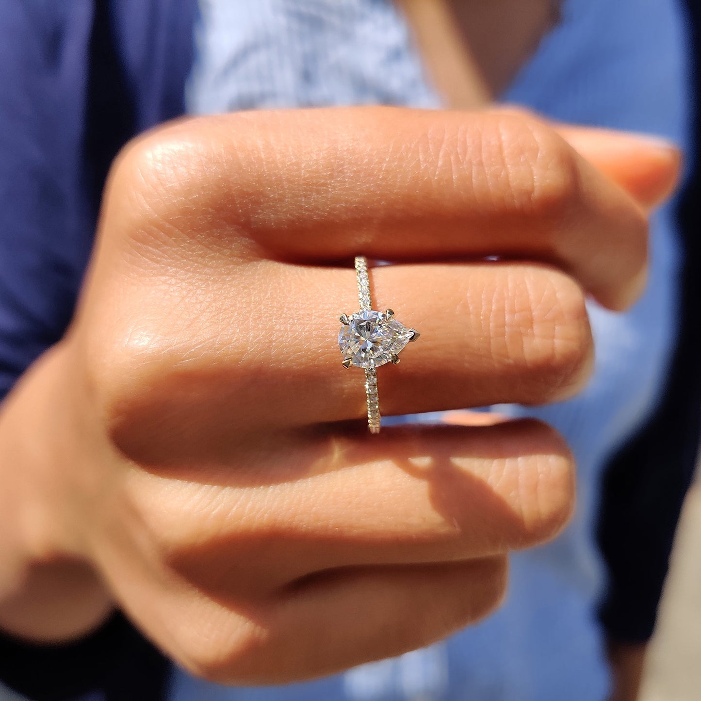 1 CT Pear Pave Moissanite Engagement Ring