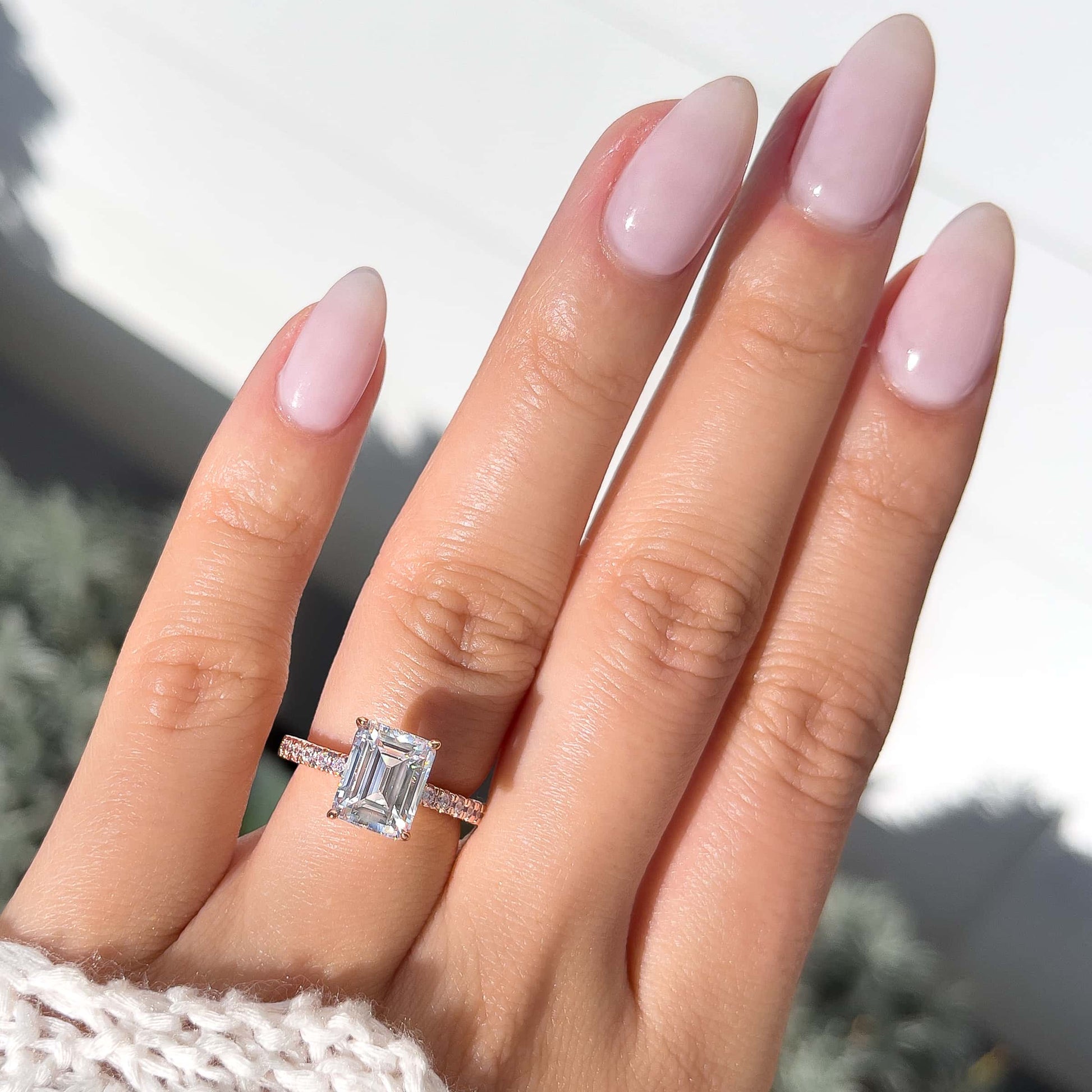 1 CT Emerald Pave Moissanite Engagement Ring