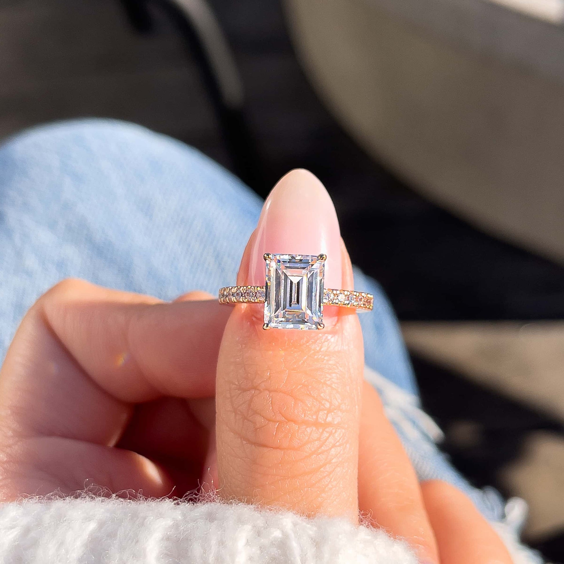 1 CT Emerald Pave Moissanite Engagement Ring