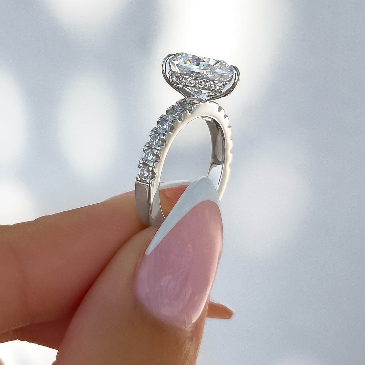 0.75 CT Pear Pave Moissanite Engagement Ring