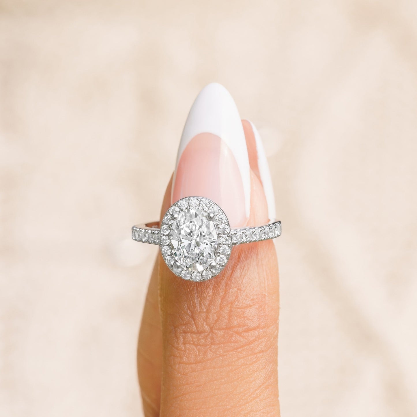1.5 CT Oval Halo & Pave Moissanite Engagement Ring