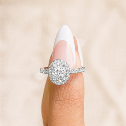 1.5 CT Oval Halo & Pave Moissanite Engagement Ring