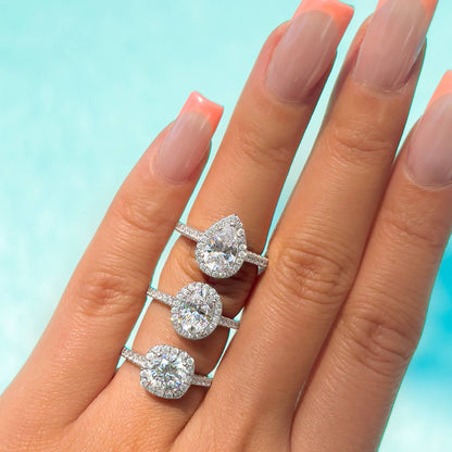 1.5 CT Oval Halo & Pave Moissanite Engagement Ring