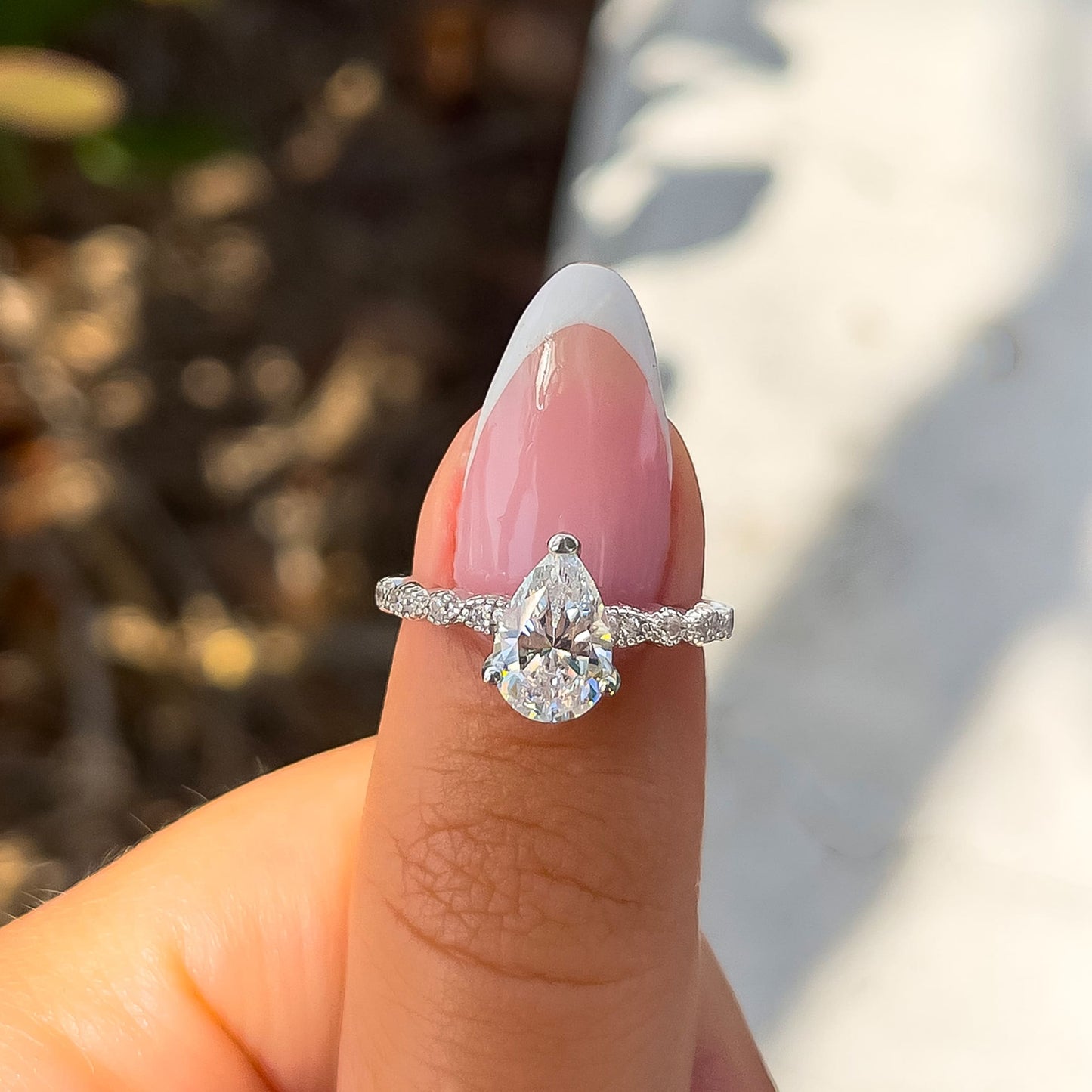 1.5 CT Pear Pave Moissanite Engagement Ring