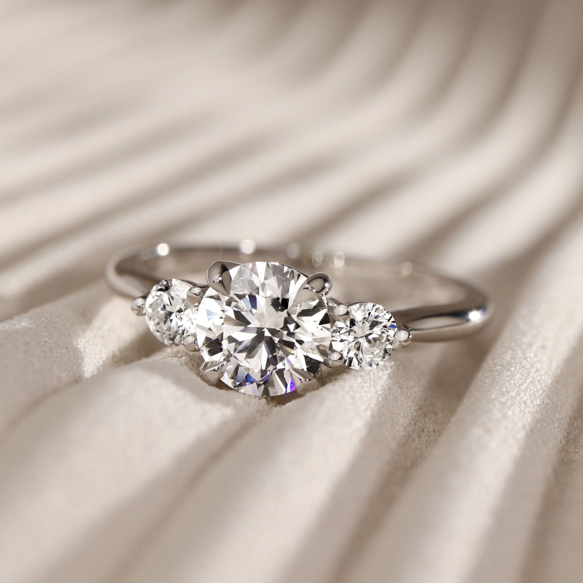1.30 CT Round Three Stone Moissanite Engagement Ring