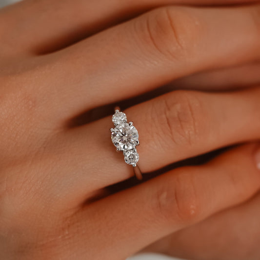 1.30 CT Round Three Stone Moissanite Engagement Ring