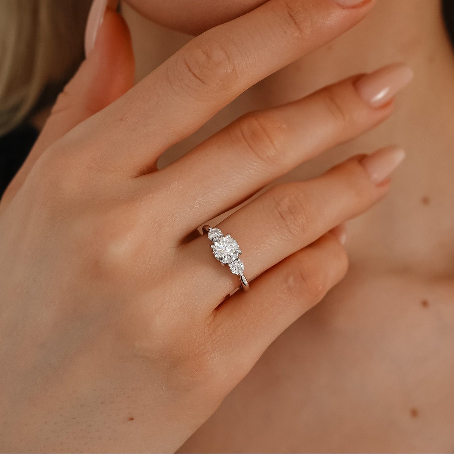 1.30 CT Round Three Stone Moissanite Engagement Ring