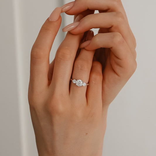 1.30 CT Round Three Stone Moissanite Engagement Ring