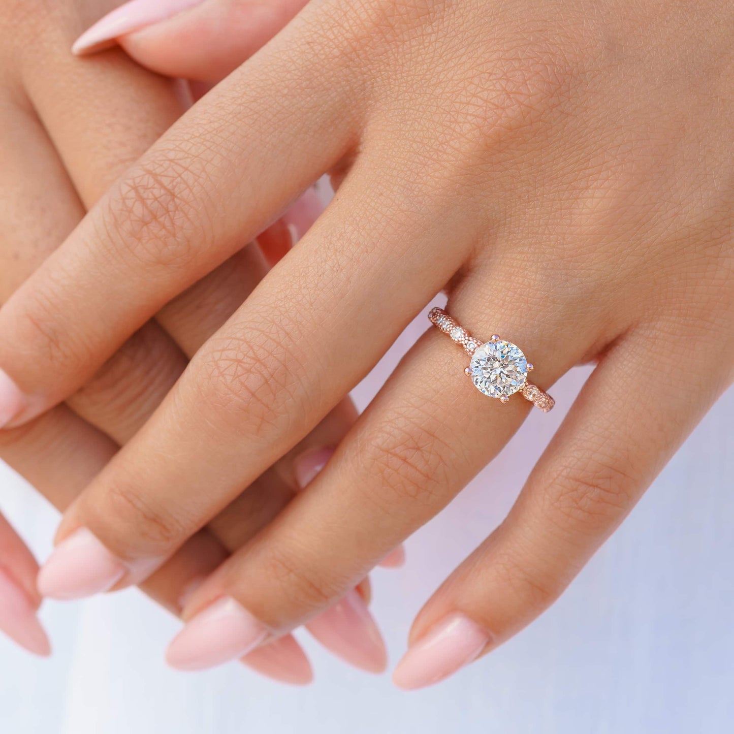 1.5 CT Round Pave Moissanite Engagement Ring