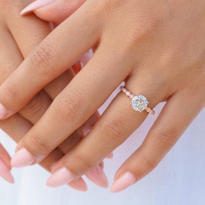 1.5 CT Round Pave Moissanite Engagement Ring