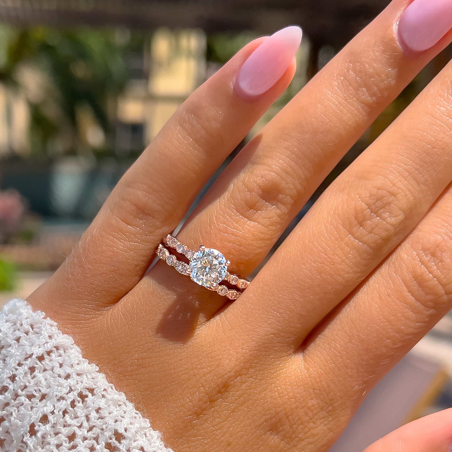 1.5 CT Round Pave Moissanite Engagement Ring