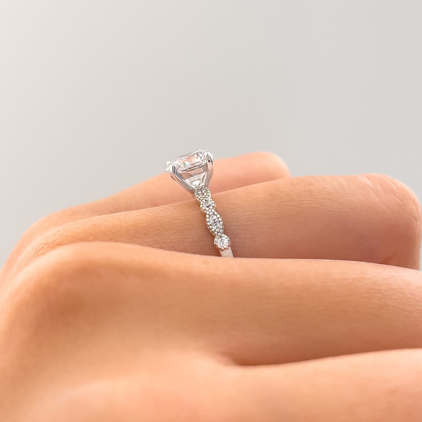 1.5 CT Round Pave Moissanite Engagement Ring