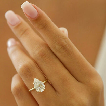 3.1 CT Pear Hidden Halo Moissanite Engagement Ring