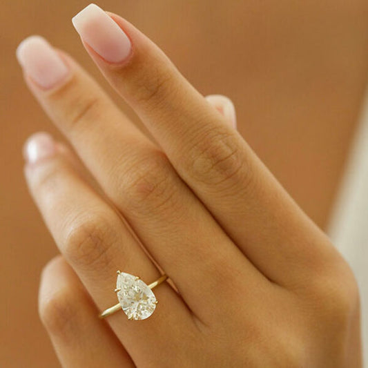 3.1 CT Pear Hidden Halo Moissanite Engagement Ring