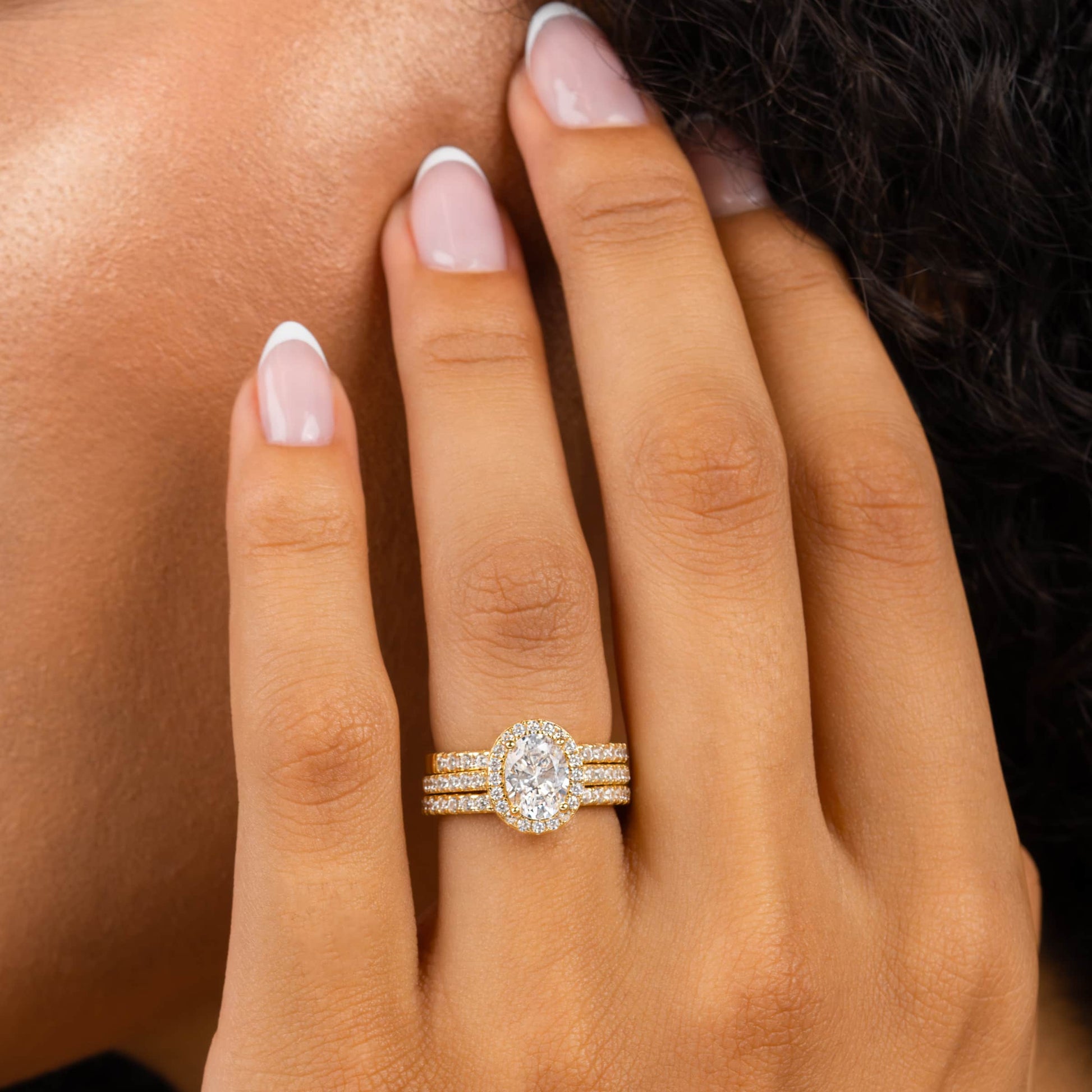 1.5 CT Oval Halo & Pave Moissanite Engagement Ring