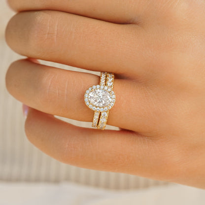 1.5 CT Oval Halo & Pave Moissanite Engagement Ring