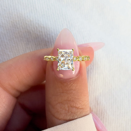 1.5 CT Radiant Pave Moissanite Engagement Ring
