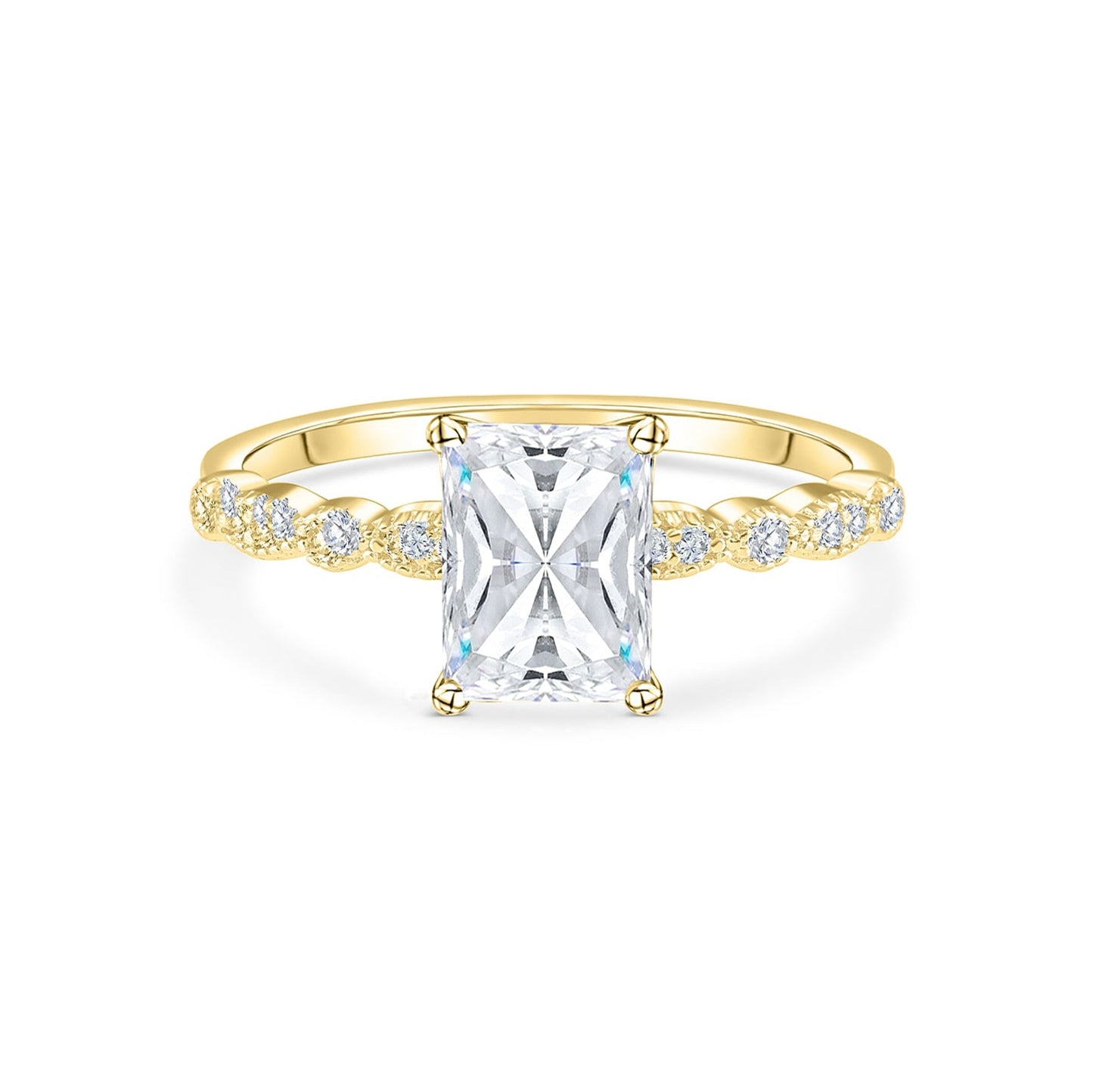 1.5 CT Radiant Pave Moissanite Engagement Ring