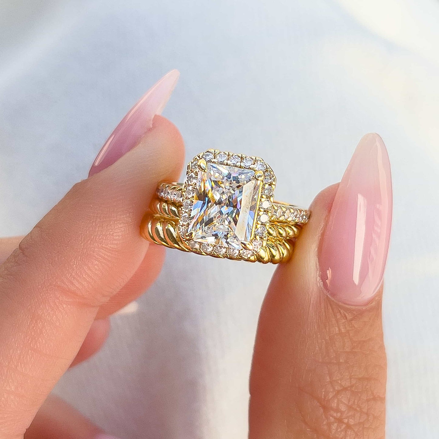 1.5 CT Radiant Halo & Pave Moissanite Engagement Ring
