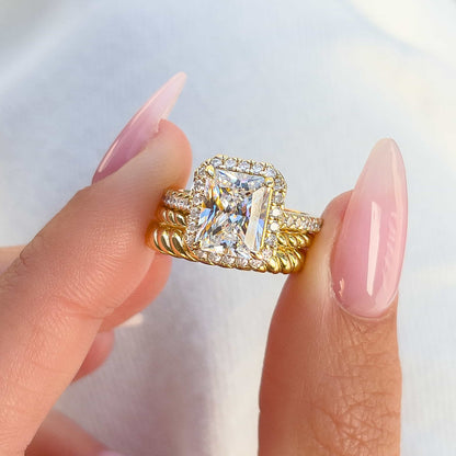 1.5 CT Radiant Halo & Pave Moissanite Engagement Ring